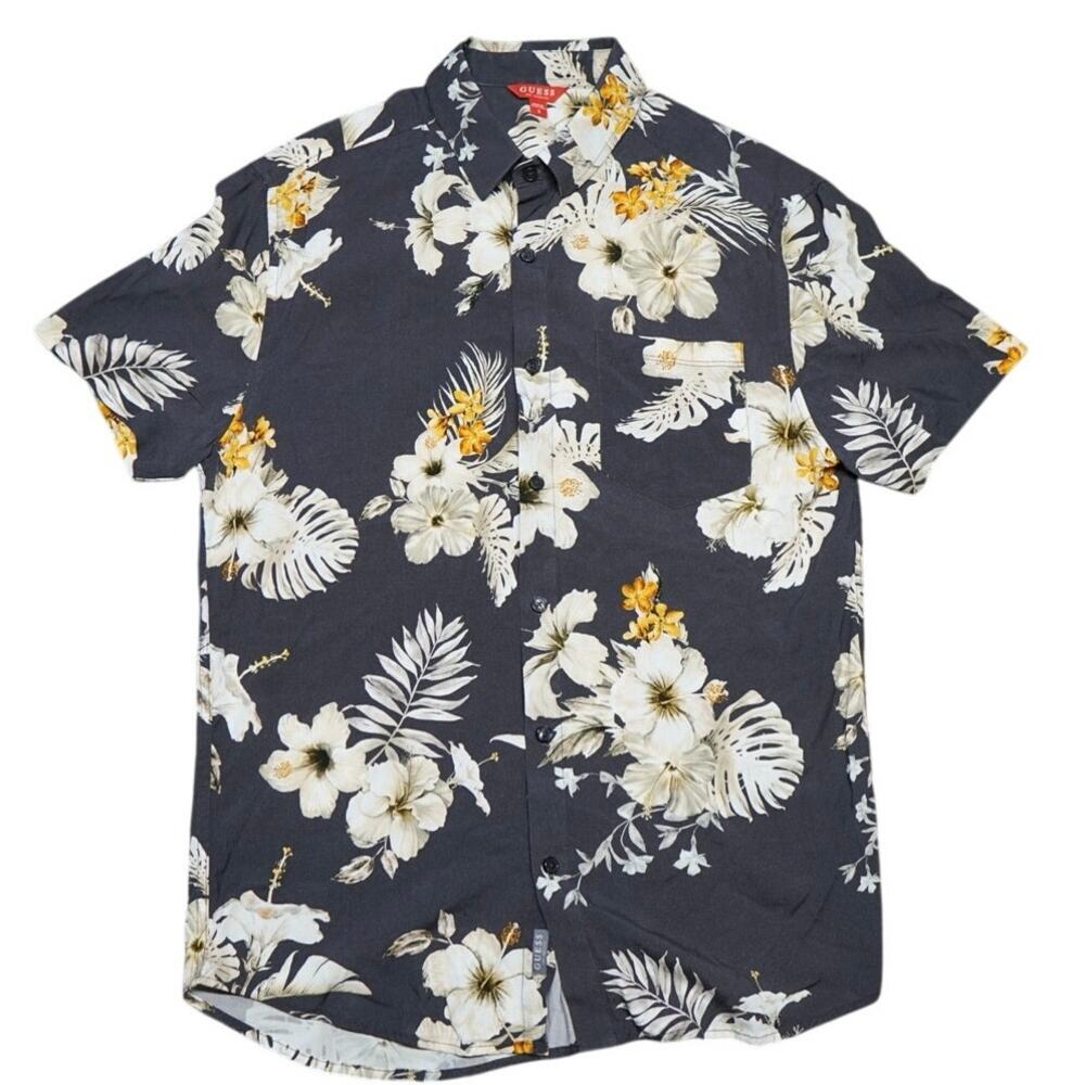 Guess Mens Button Up Shirt Floral Hawaiian Short Sleeve Casual Small Summer